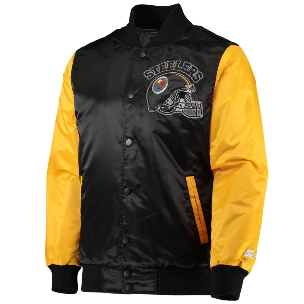 Pittsburgh Steelers Locker Room Throwback Black/Yellow Satin Varsity Jacket