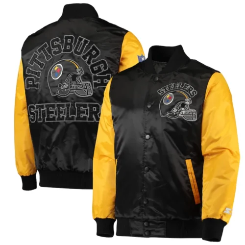 Pittsburgh Steelers Locker Room Throwback Black/Yellow Satin Varsity Jacket - Image 4