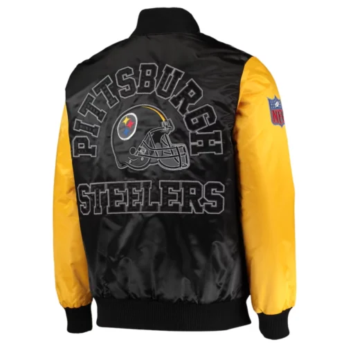 Alternative view of Pittsburgh Steelers Locker Room Throwback  Black/Yellow Satin Varsity Jacket