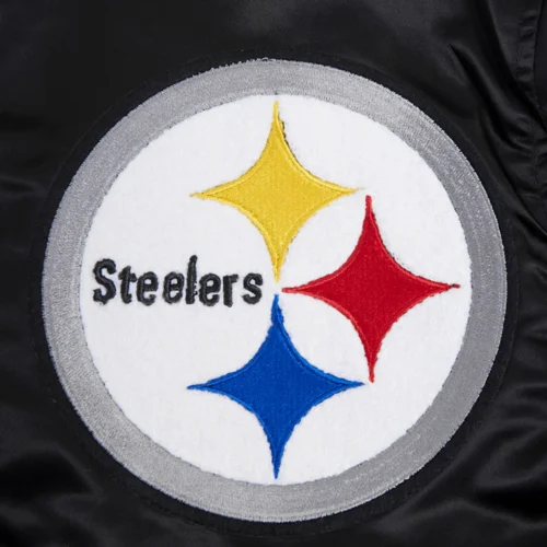 Pittsburgh Steelers Mashup Full-Snap Black Satin Varsity Jacket - Image 6