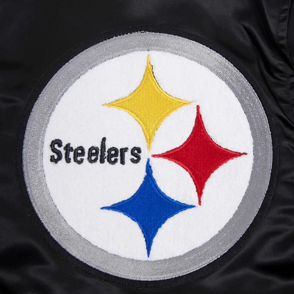 Pittsburgh Steelers Mashup Full-Snap Black Satin Varsity Jacket - Image 6