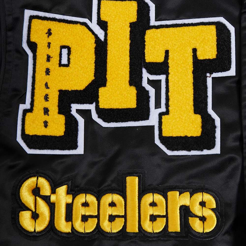 Pittsburgh Steelers Mashup Full-Snap Black Satin Varsity Jacket - Image 5
