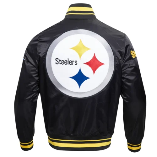 Pittsburgh Steelers Mashup Full-Snap Black Satin Varsity Jacket - Image 4