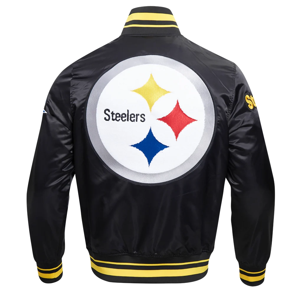 Pittsburgh Steelers Mashup Full-Snap Black Satin Varsity Jacket - Image 4