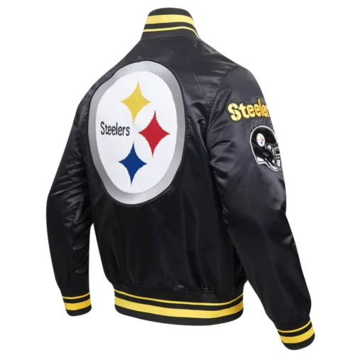 Pittsburgh Steelers Mashup Full-Snap Black Satin Varsity Jacket - Image 3