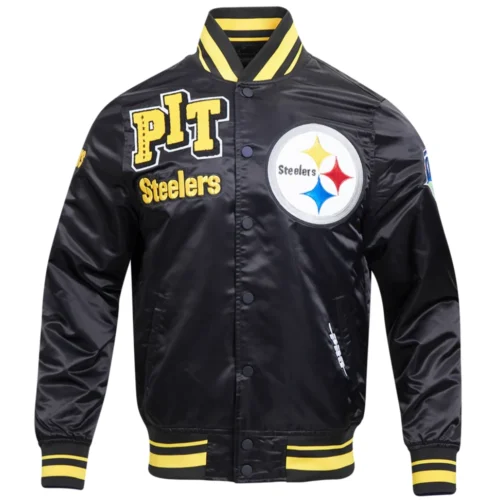 Pittsburgh Steelers Mashup Full-Snap Black Satin Varsity Jacket