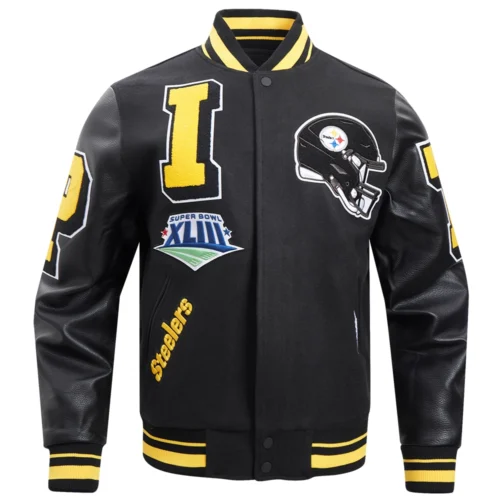 Pittsburgh Steelers Mashup Black Wool & Leather Varsity Jacket