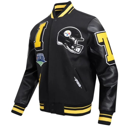 Alternative view of Pittsburgh Steelers Mashup Black Wool & Leather Varsity Jacket