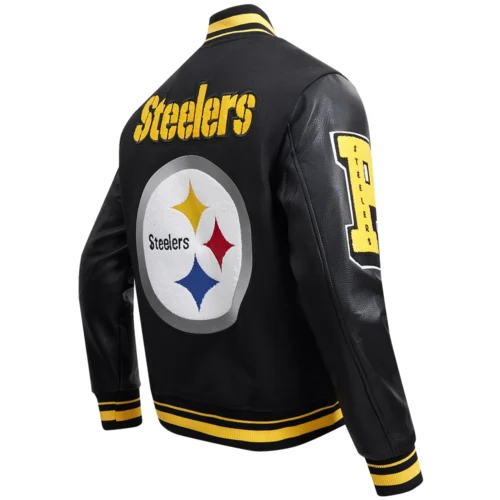 Pittsburgh Steelers Mashup Black Wool & Leather Varsity Jacket - Image 3