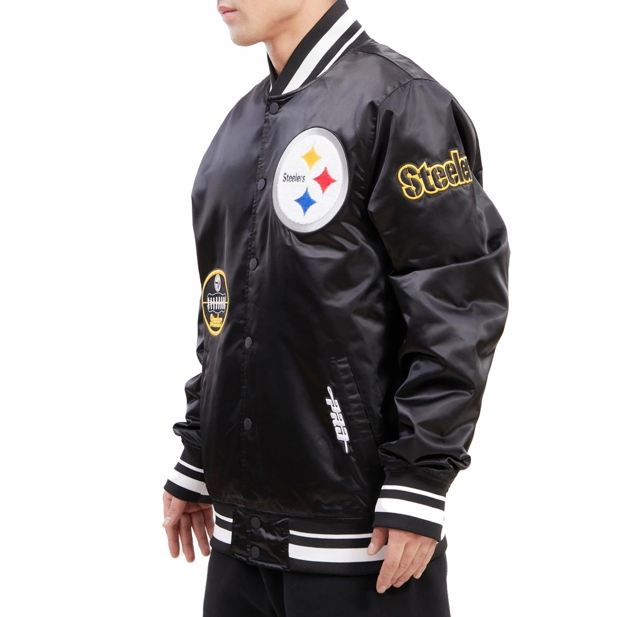 Pittsburgh Steelers Old English Black Satin Jacket - Image 2
