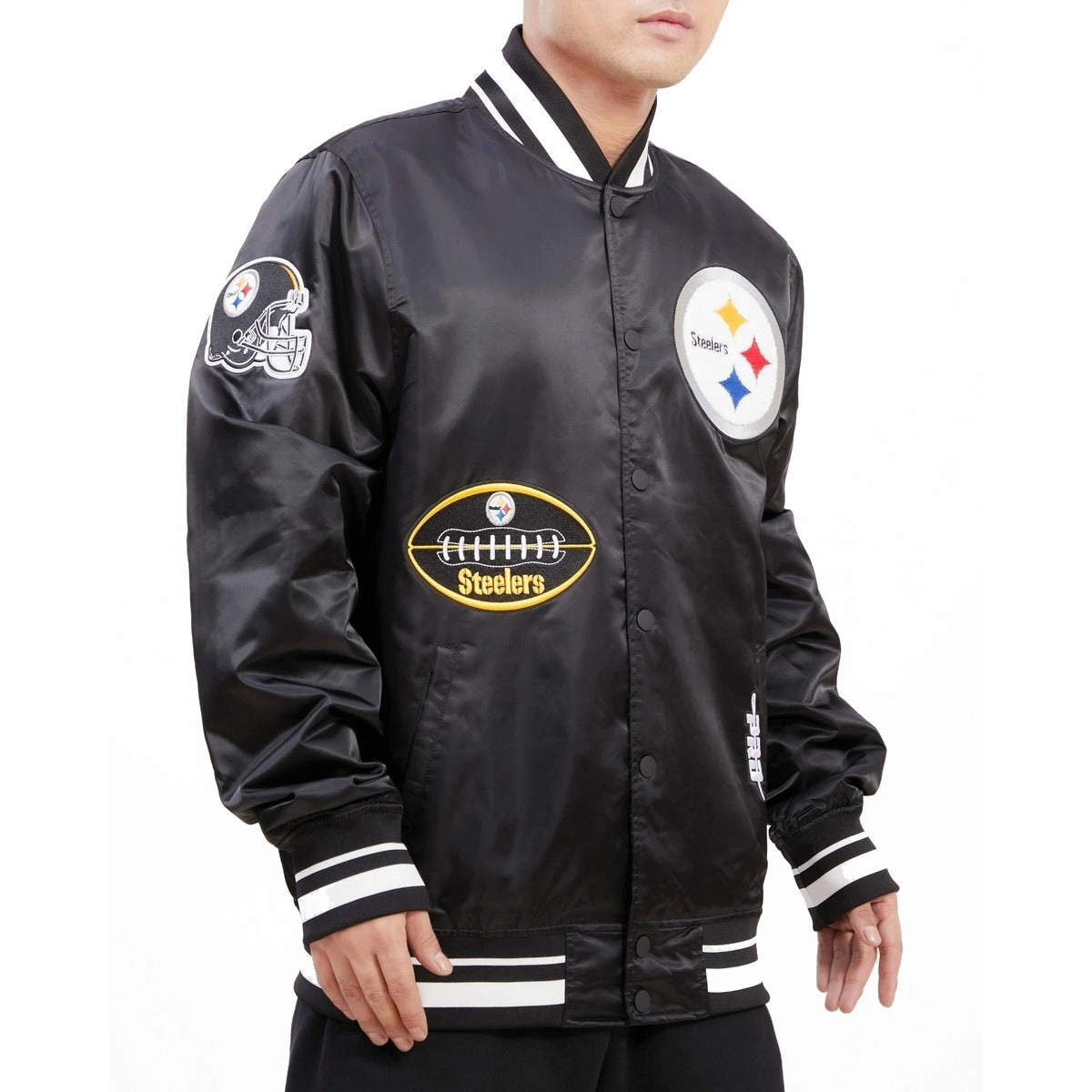 Pittsburgh Steelers Old English Black Satin Jacket - Image 3