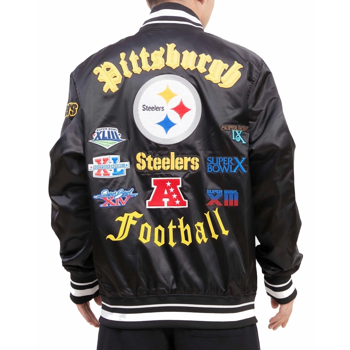 Pittsburgh Steelers Old English Black Satin Jacket - Image 4