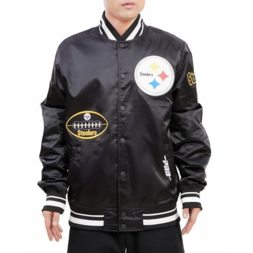 Pittsburgh Steelers Old English Black Satin Jacket