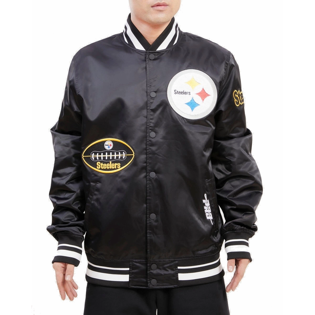 Pittsburgh Steelers Old English Black Satin Jacket