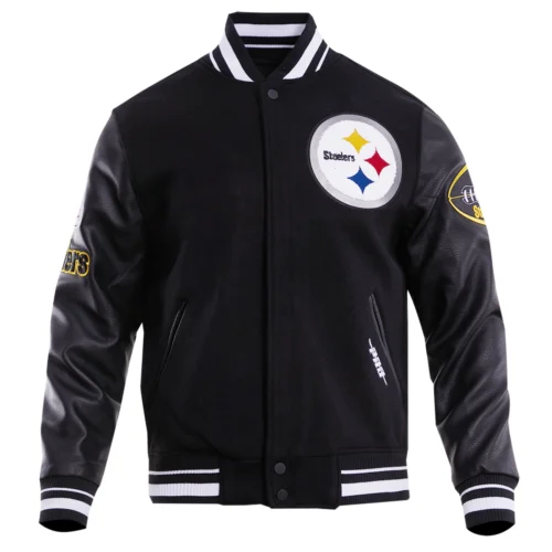 Pittsburgh Steelers Old English Black Wool & Leather Varsity Jacket