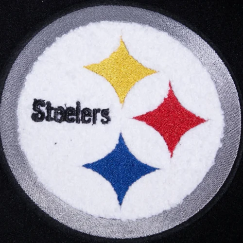 Pittsburgh Steelers Old English Black Wool & Leather Varsity Jacket - Image 4