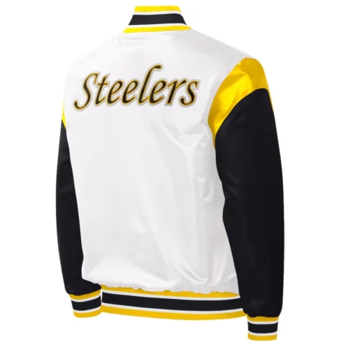 Alternative view of Pittsburgh Steelers Pitch Full-Snap White/Black Satin Varsity Jacket