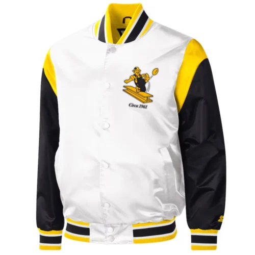 Pittsburgh Steelers Pitch Full-Snap White/Black Satin Varsity Jacket
