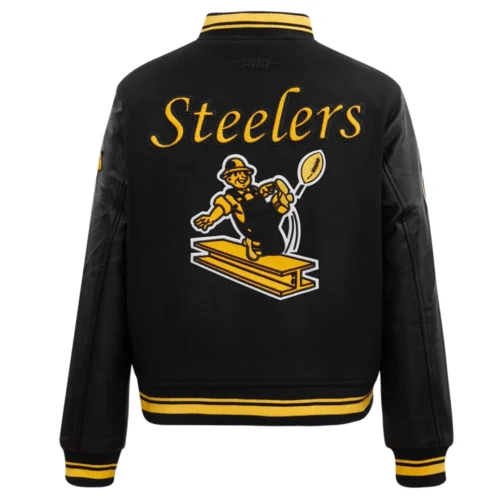 Pittsburgh Steelers Retro Classic Women's Black Wool & Leather Varsity Jacket - Image 8