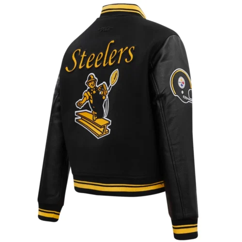 Pittsburgh Steelers Retro Classic Women's Black Wool & Leather Varsity Jacket - Image 3