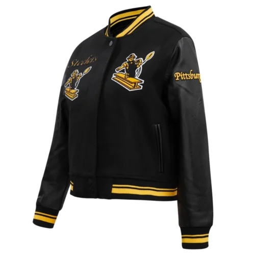 Alternative view of Pittsburgh Steelers Retro Classic Women's Black Wool & Leather Varsity Jacket