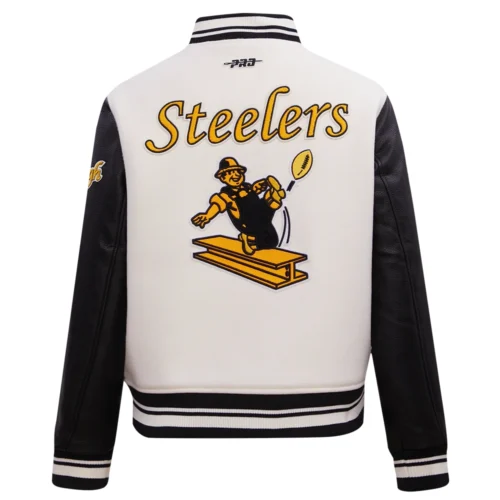 Pittsburgh Steelers Retro Classic Women's White/Black Wool & Leather Varsity Jacket - Image 6