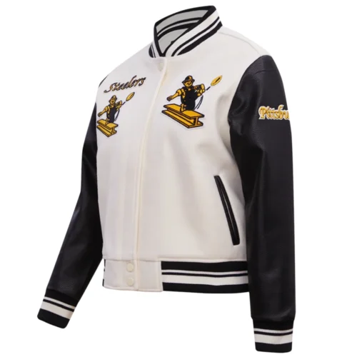 Alternative view of Pittsburgh Steelers Retro Classic Women's White/Black Wool & Leather Varsity Jacket