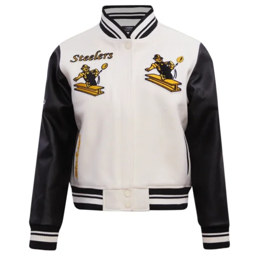 Pittsburgh Steelers Retro Classic Women's White/Black Wool & Leather Varsity Jacket
