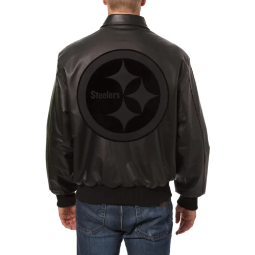 Alternative view of Pittsburgh Steelers Shirt Collar Full Leather Black Tonal Bomber Jacket