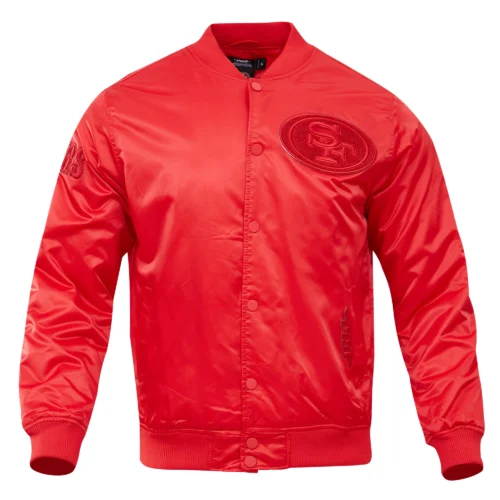 San Francisco 49ERS Triple Red Full-Snap Satin Varsity Jacket