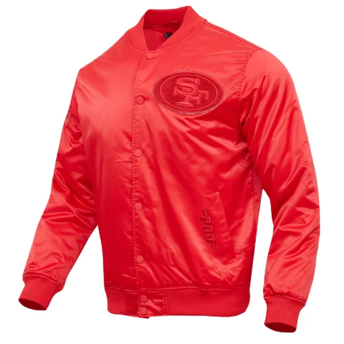 Alternative view of San Francisco 49ERS Triple Red Full-Snap Satin Varsity Jacket