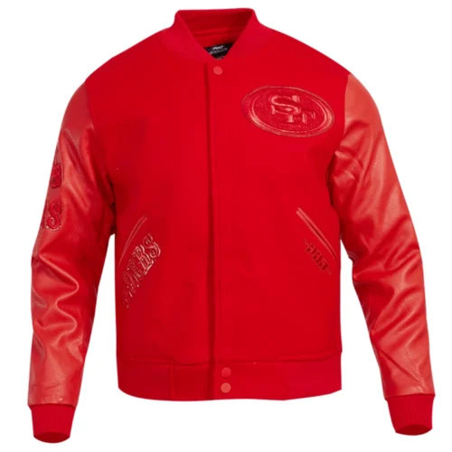 San Francisco 49ERS Triple Red Wool & Leather Varsity Jacket