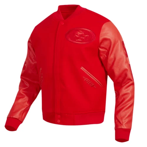 Alternative view of San Francisco 49ERS Triple Red Wool & Leather Varsity Jacket