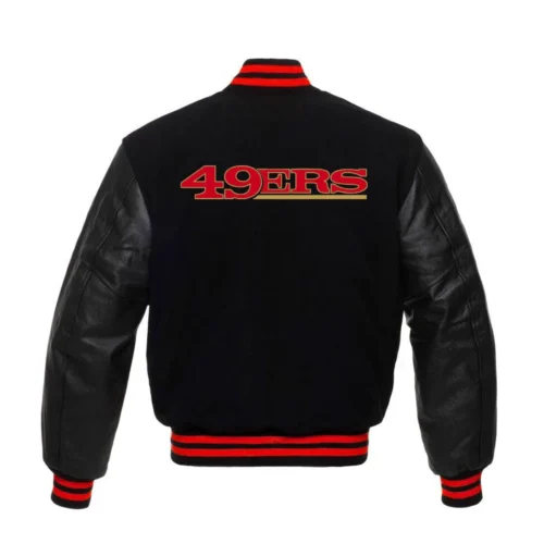 Alternative view of San Francisco 49ers Letterman Black Wool & Leather Varsity Black Jacket