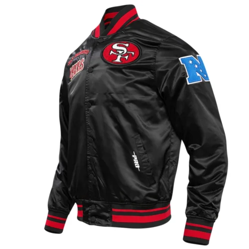 Alternative view of San Francisco 49ers Retro Classic Full-Snap Black Satin Varsity Jacket