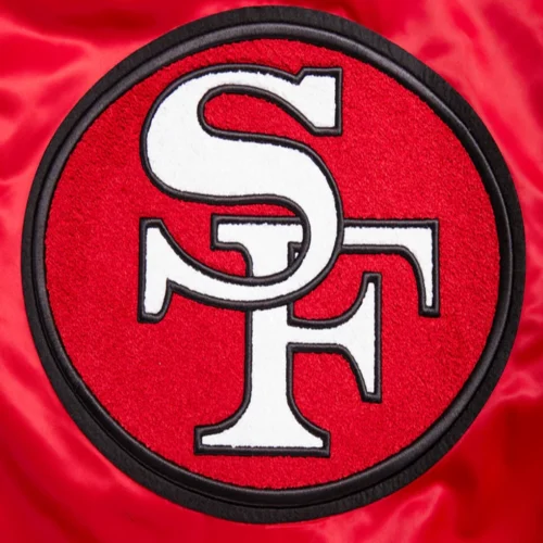 San Francisco 49ers Retro Classic Full-Snap Red Satin Varsity Jacket - Image 5