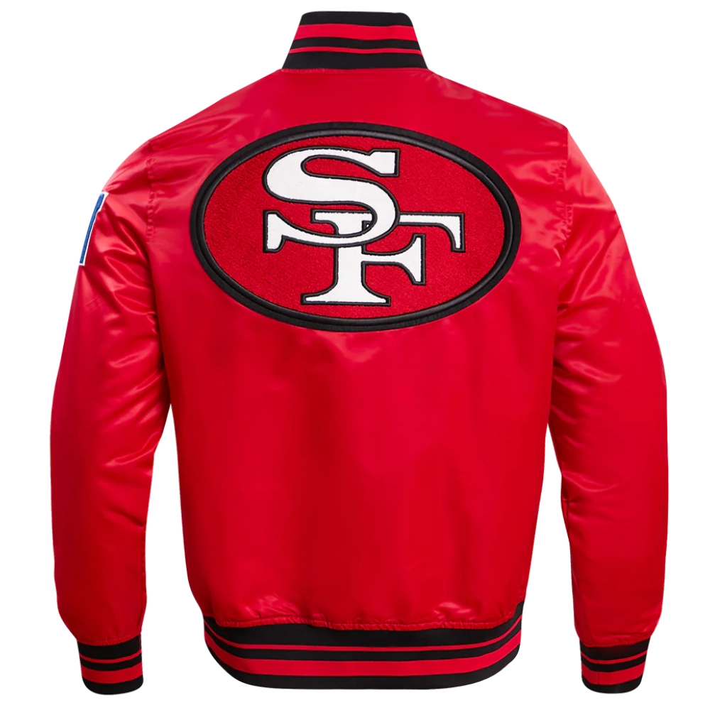 San Francisco 49ers Retro Classic Full-Snap Red Satin Varsity Jacket - Image 4