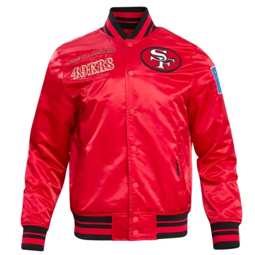 San Francisco 49ers Retro Classic Full-Snap Red Satin Varsity Jacket