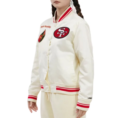 Alternative view of San Francisco 49ers Retro Classic Women's Full-Snap Cream Satin Varsity Jacket