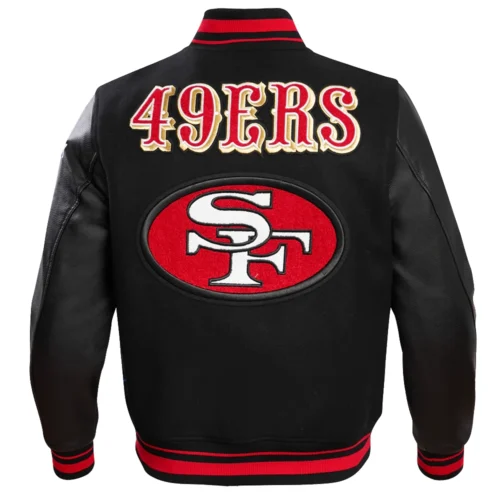 San Francisco 49ers Retro Classic Black Wool & Leather Varsity Jacket - Image 4