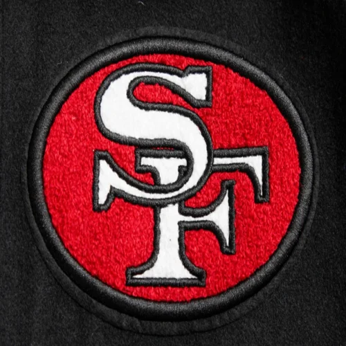 San Francisco 49ers Retro Classic Black Wool & Leather Varsity Jacket - Image 9