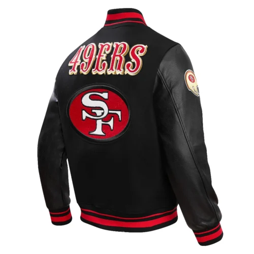 San Francisco 49ers Retro Classic Black Wool & Leather Varsity Jacket - Image 3