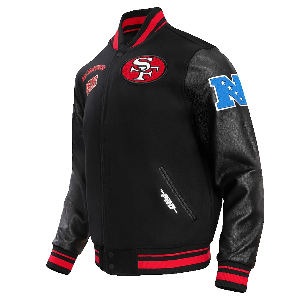 San Francisco 49ers Retro Classic Black Wool & Leather Varsity Jacket - Image 2