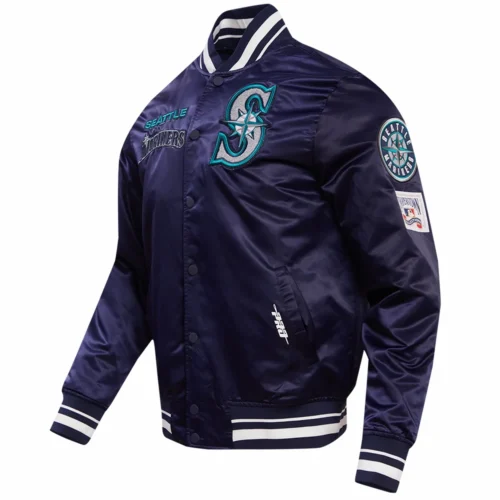 Alternative view of Seattle Mariners Retro Classic Women’s Full-Snap Navy Satin Varsity Jacket