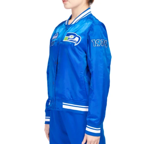 Alternative view of Seattle Seahawks Retro Classic Women's Blue Satin Varsity Jacket
