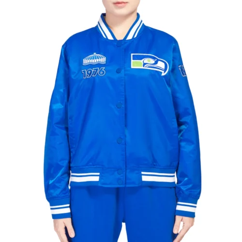 Seattle Seahawks Retro Classic Women's Blue Satin Varsity Jacket