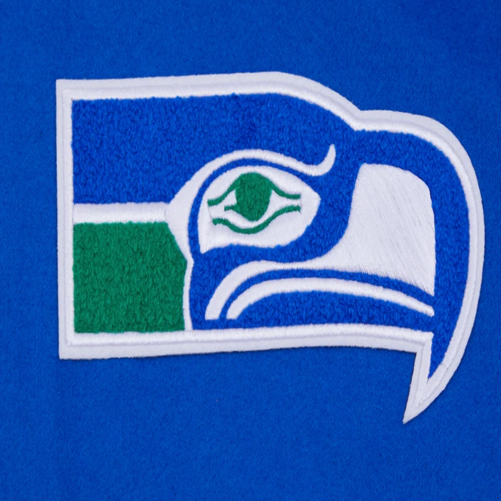 Seattle Seahawks Retro Classic Blue/White Wool & Leather Varsity Jacket - Image 9