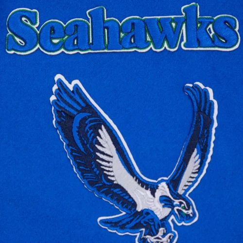 Seattle Seahawks Retro Classic Blue/White Wool & Leather Varsity Jacket - Image 8