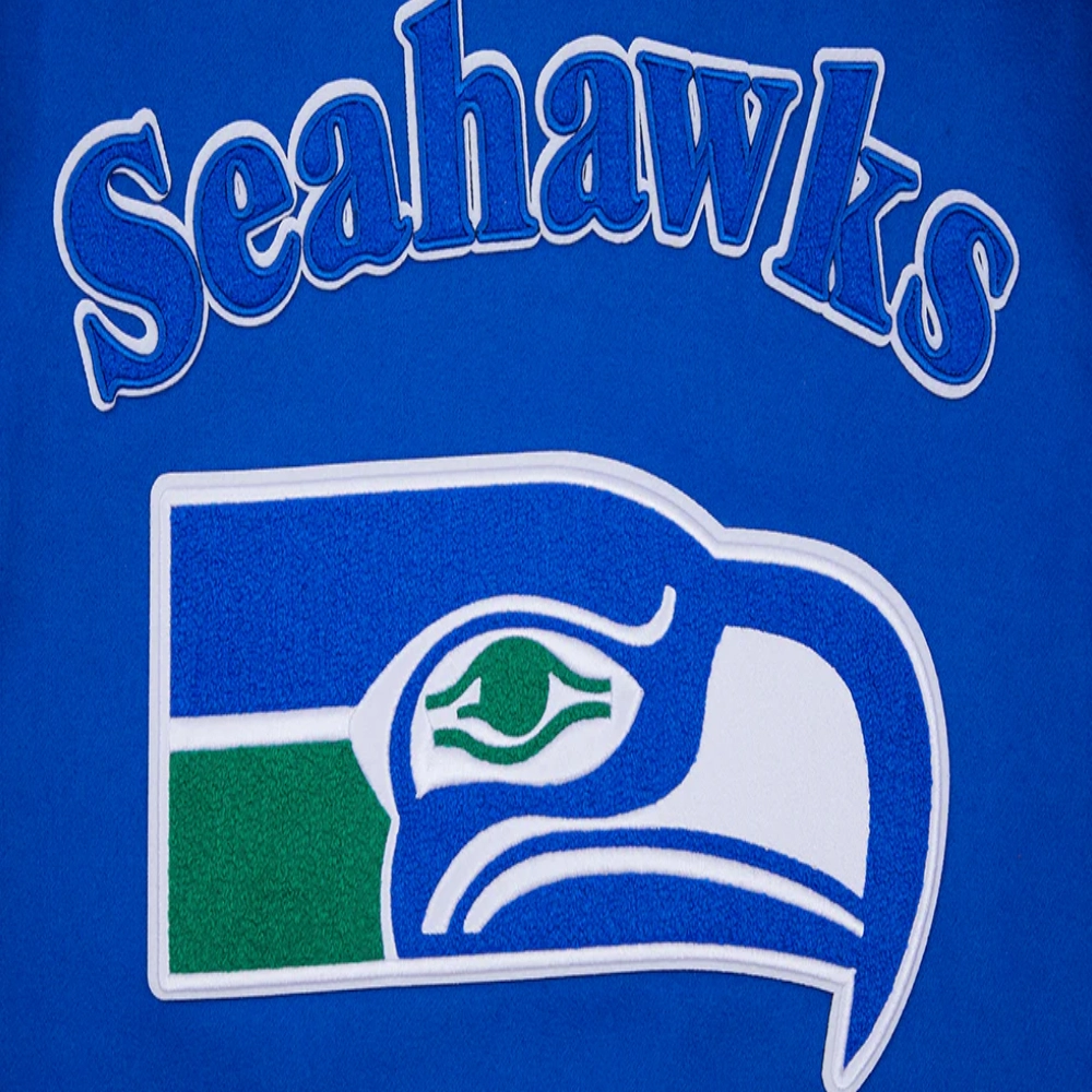 Seattle Seahawks Retro Classic Blue/White Wool & Leather Varsity Jacket - Image 5