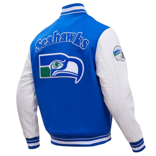 Seattle Seahawks Retro Classic Blue/White Wool & Leather Varsity Jacket - Image 3